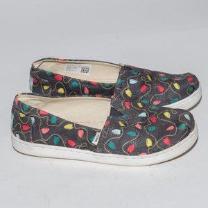 TOMS Belmont Youth Size 2 Christmas Lights Print Holiday Season Slip-On Shoes